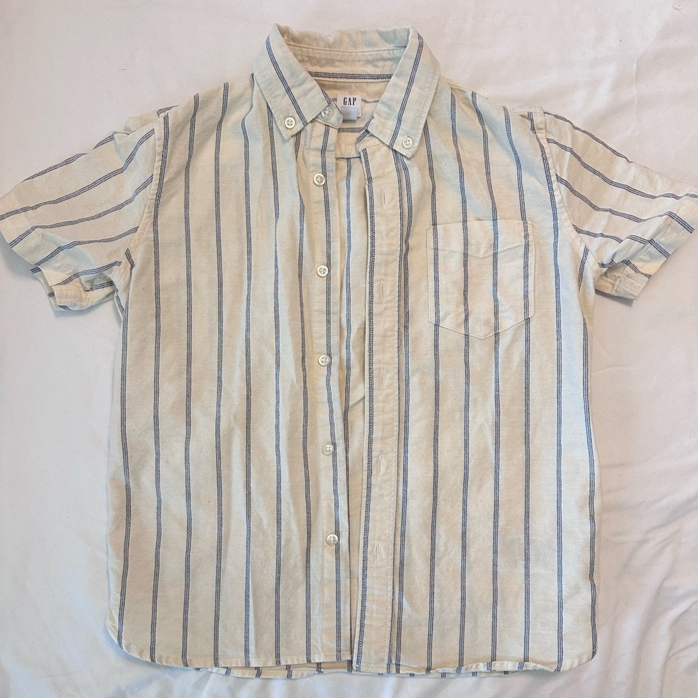 GAP Cream and Blue Casual Button Down Shirt